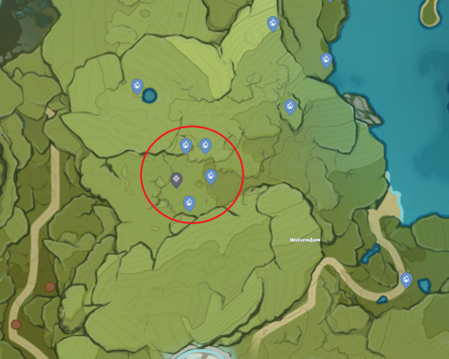 Una imagen del mapa de Genshin Impacts que muestra la ubicación de Cecilia Garden y la ubicación de Seelies para resolver el rompecabezas