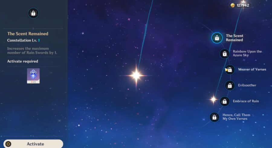 Una captura de pantalla de la constelación de Xingui en Genshin Impact.